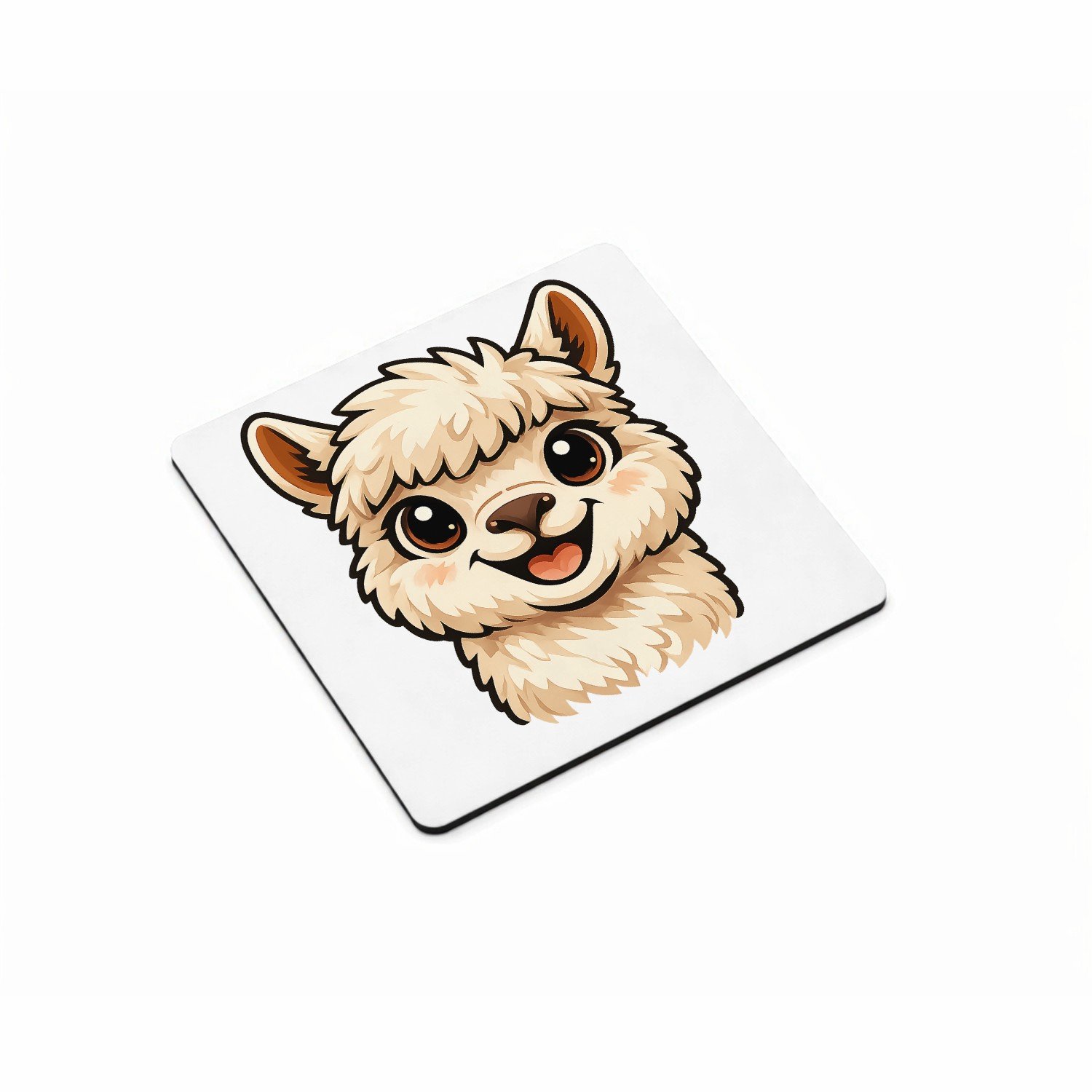 Mr Cadeautjes MDF magnetische fotolijst vierkant 9,5 - design Een vrolijke alpaca met grote, nieuwsgierige ogen en een bre | cadeau Wit