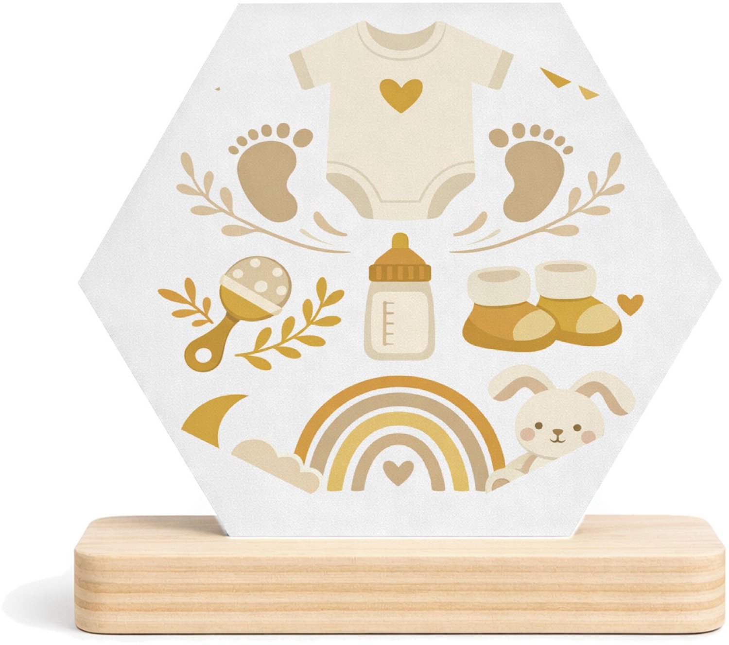 Mr Cadeautjes MDF fotolijst/inleg hexagon 14 x 13 - design Een zachte aankondigingsprint voor een nieuwe familiefase me | cadeau Wit