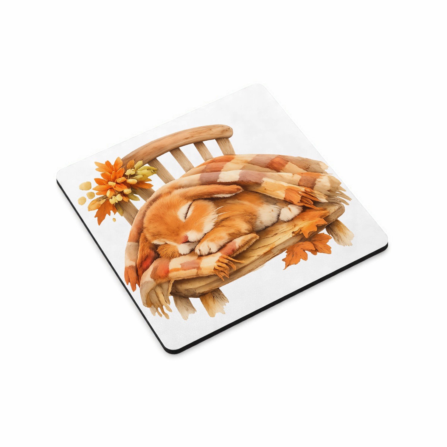 Mr Cadeautjes MDF magnetische fotolijst vierkant 9,5 - design Een uitgestrekte konijnendut onder een plaid op een houten s | cadeau Wit