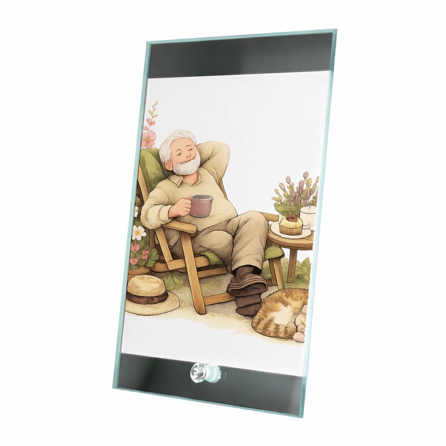 Mr Cadeautjes Glasframe 15 x 23 - design Een vrolijke overgangsillustratie rond vrijetijd en rust, me | cadeau Wit