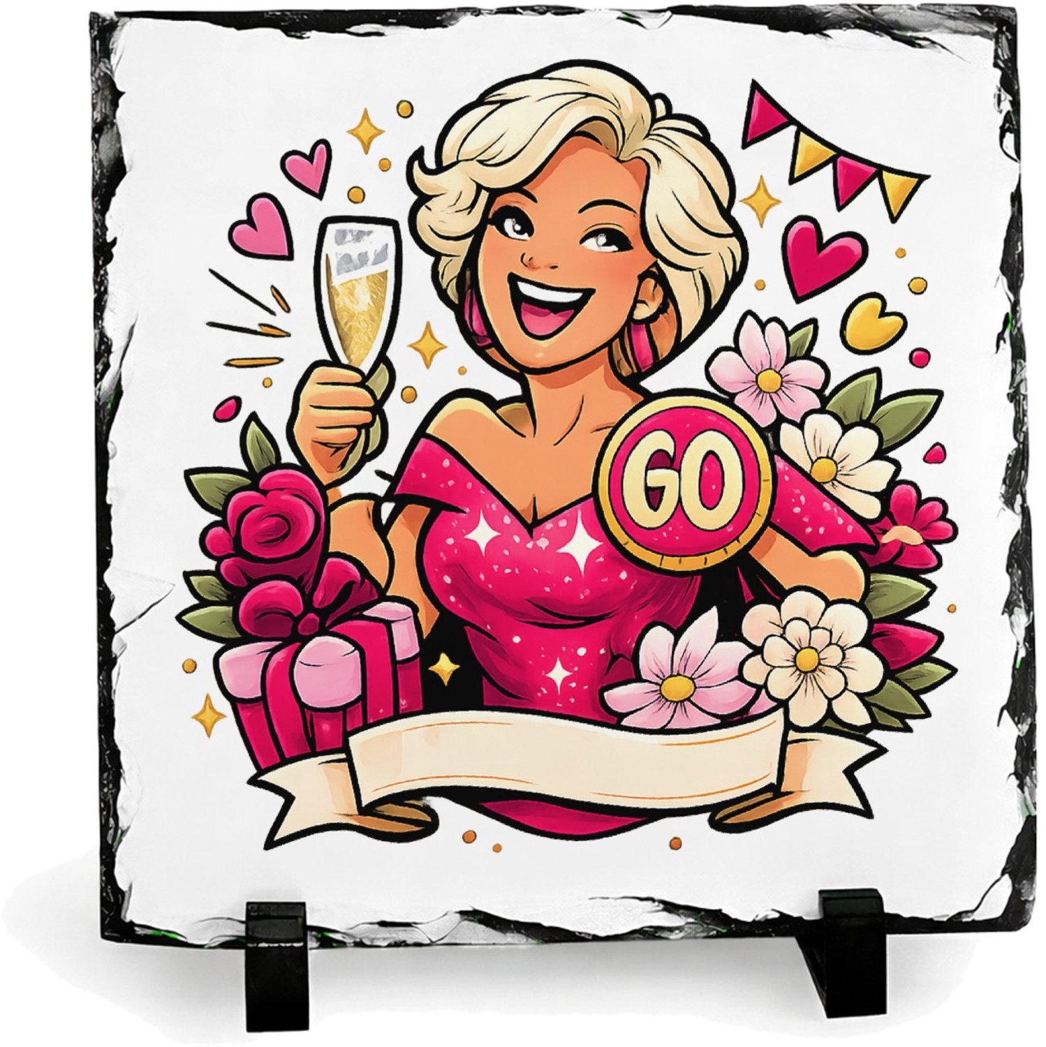 Mr Cadeautjes Leisteen vierkant 19,5 x 19,5 - design Glamoureuze jubileumviering met een andere levensfase en een | cadeau Wit