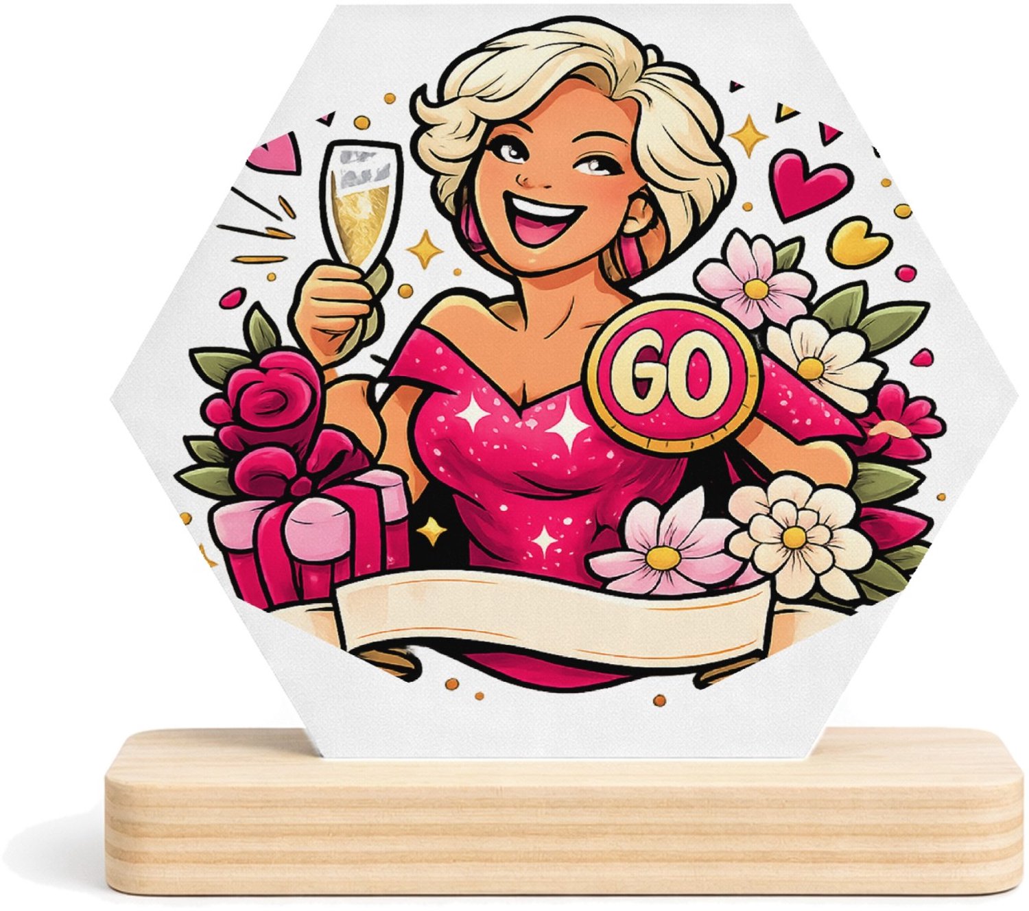 Mr Cadeautjes MDF fotolijst/inleg hexagon 14 x 13 - design Glamoureuze jubileumviering met een andere levensfase en een | cadeau Wit