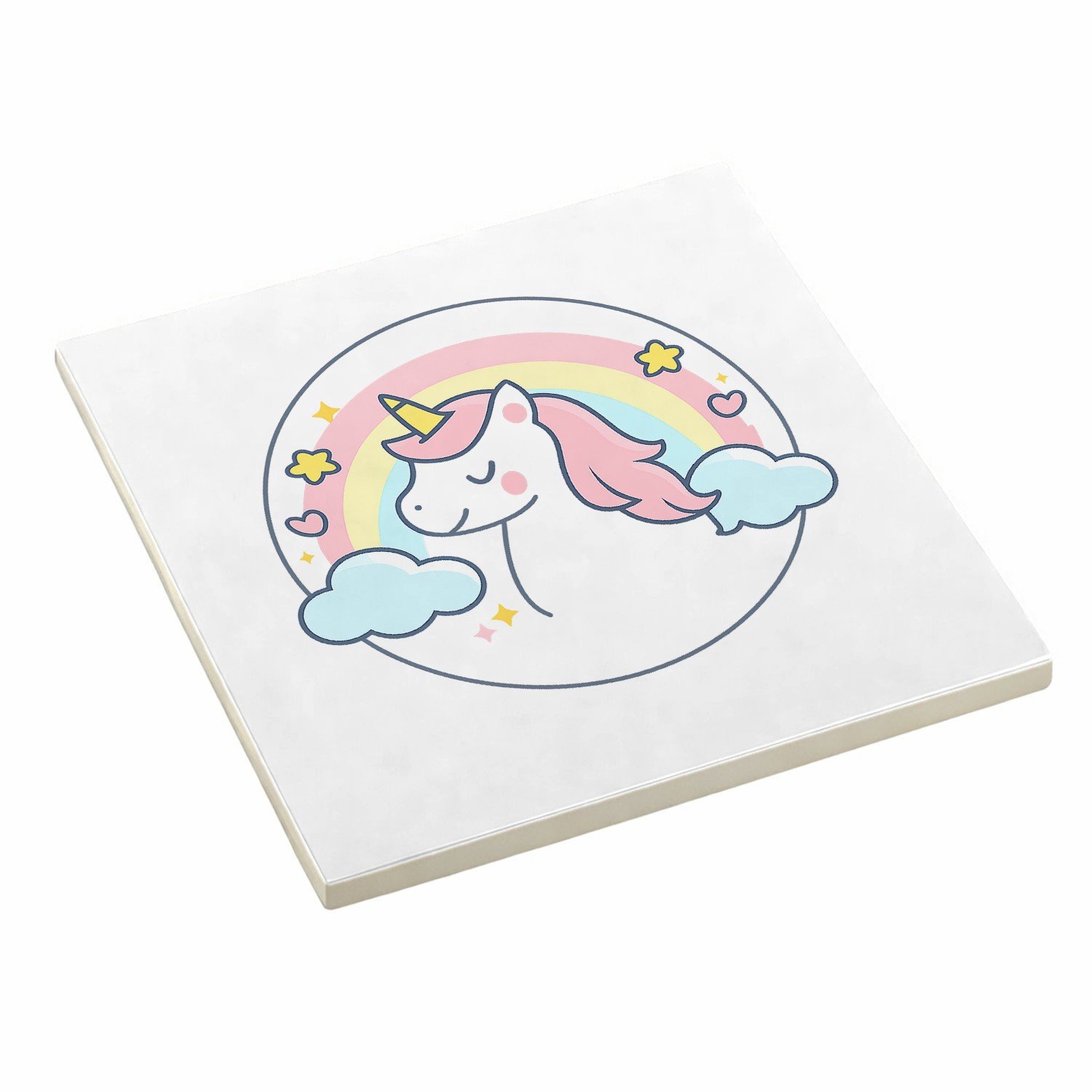 Mr Cadeautjes Decoratie tegel Pastel jungleklok met een vriendelijke giraffe als middelpun - 10,8 x 10,8 cm, keramiek - keuken, badkamer, woonkamer | cadeau Wit