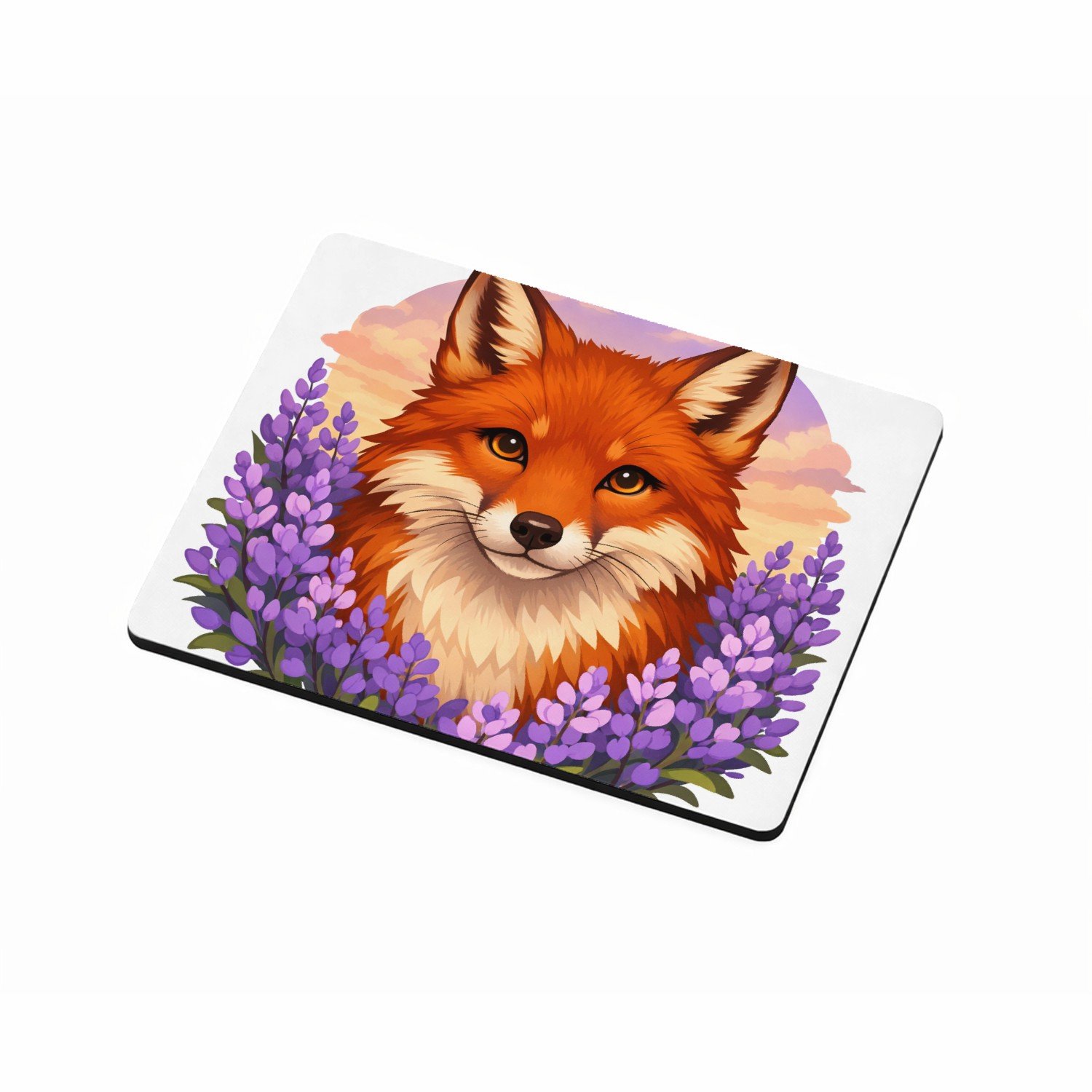 Mr Cadeautjes MDF magnetische fotolijst 9 x 7 - design Frontaal portret van een vos in een veld van paarse bloemen | cadeau Wit