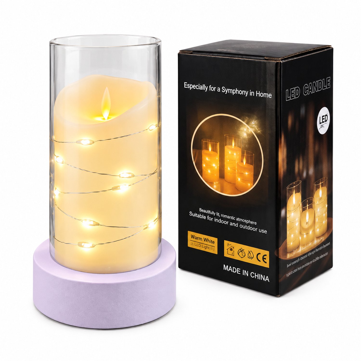 SWGOTA led kaarsen met bewegende vlam en lichtsnoer - 7,5 x 15 cm, schuine rand, zonder batterijen Crème