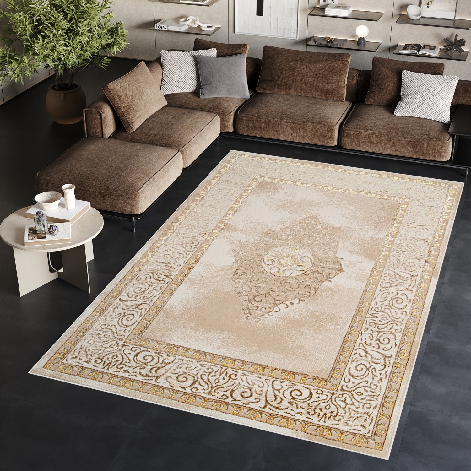 Tapiso Ares Vloerkleed Beige Bruin Laagpolig Woonkamer Oriental Tapijt Maat- 140x200