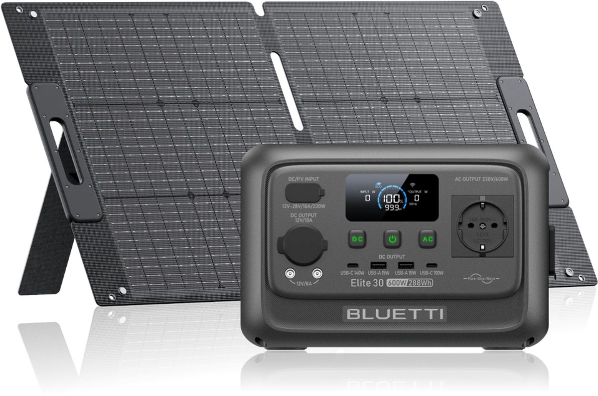 BLUETTI Elite 30 met PV100 - 288Wh 600W Duurzame energie met 100W Zonnepanelen - Zonne-Generator Kit - Powerstation - voor Camping, Vakantie&Thuis Noodstroom