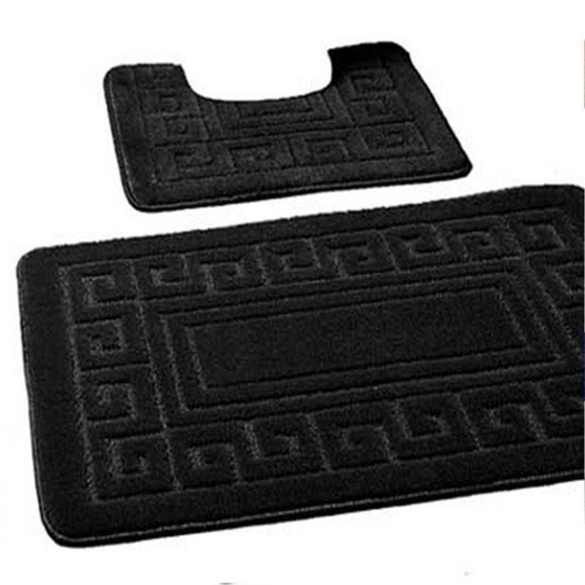 Antislip Badmatset in Griekse Stijl - 2 Stuks (50x80 cm & 50x40 cm) - Zwart