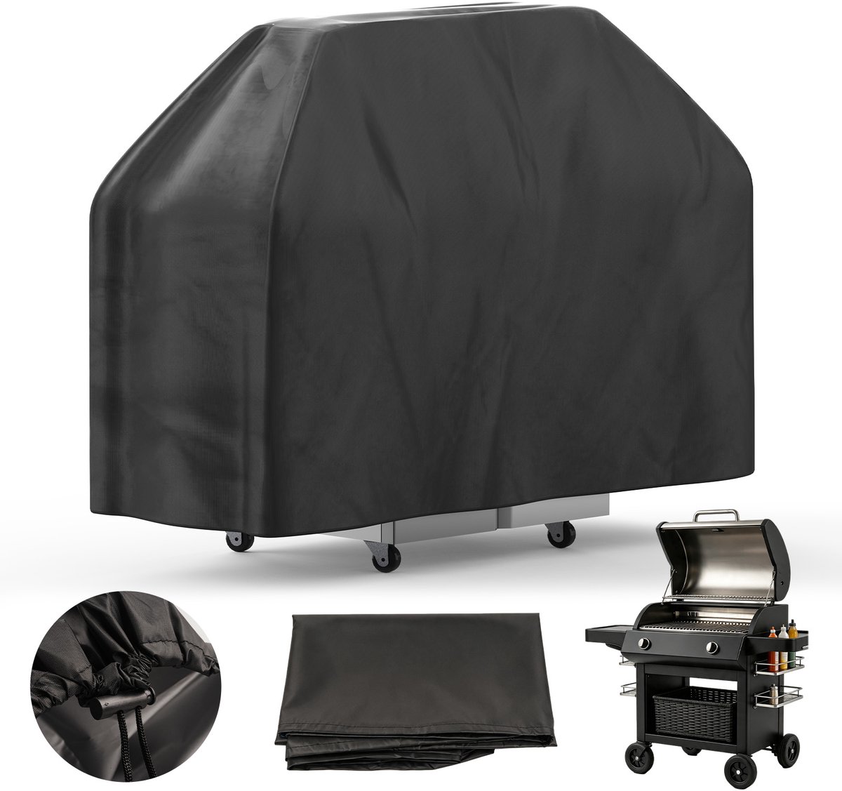 Soontrans - BBQ hoes - Universele Barbecuehoes van Oxford Stofhoes - Grillhoes met Trekkoord met UV‑bescherming - Waterdichte BBQ Beschermhoes - 161x64x112CM