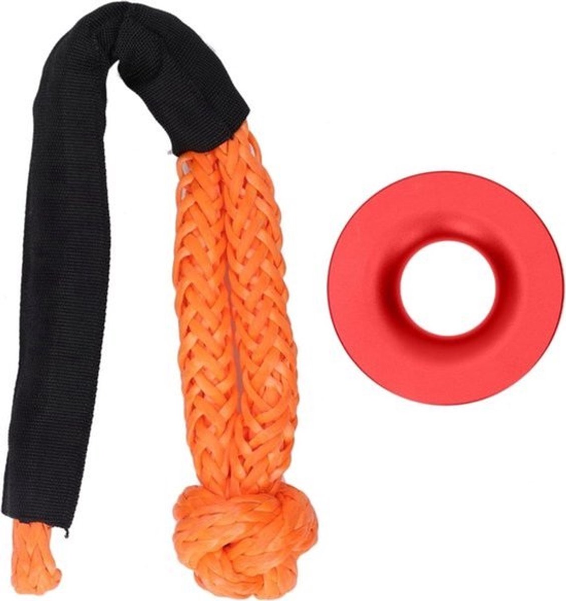 Snatch Recovery Ring Zwart-Rood Slijtvast Flexibel Soft Shackle Kit - Voertuigredding .