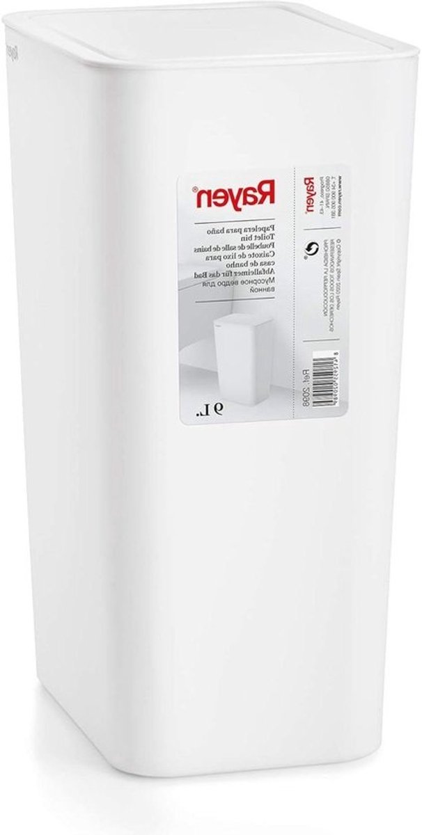 Inhoud 9 liter Badkameremmer met deksel wit polypropyleen afmetingen: 22 x 16 x 33 cm