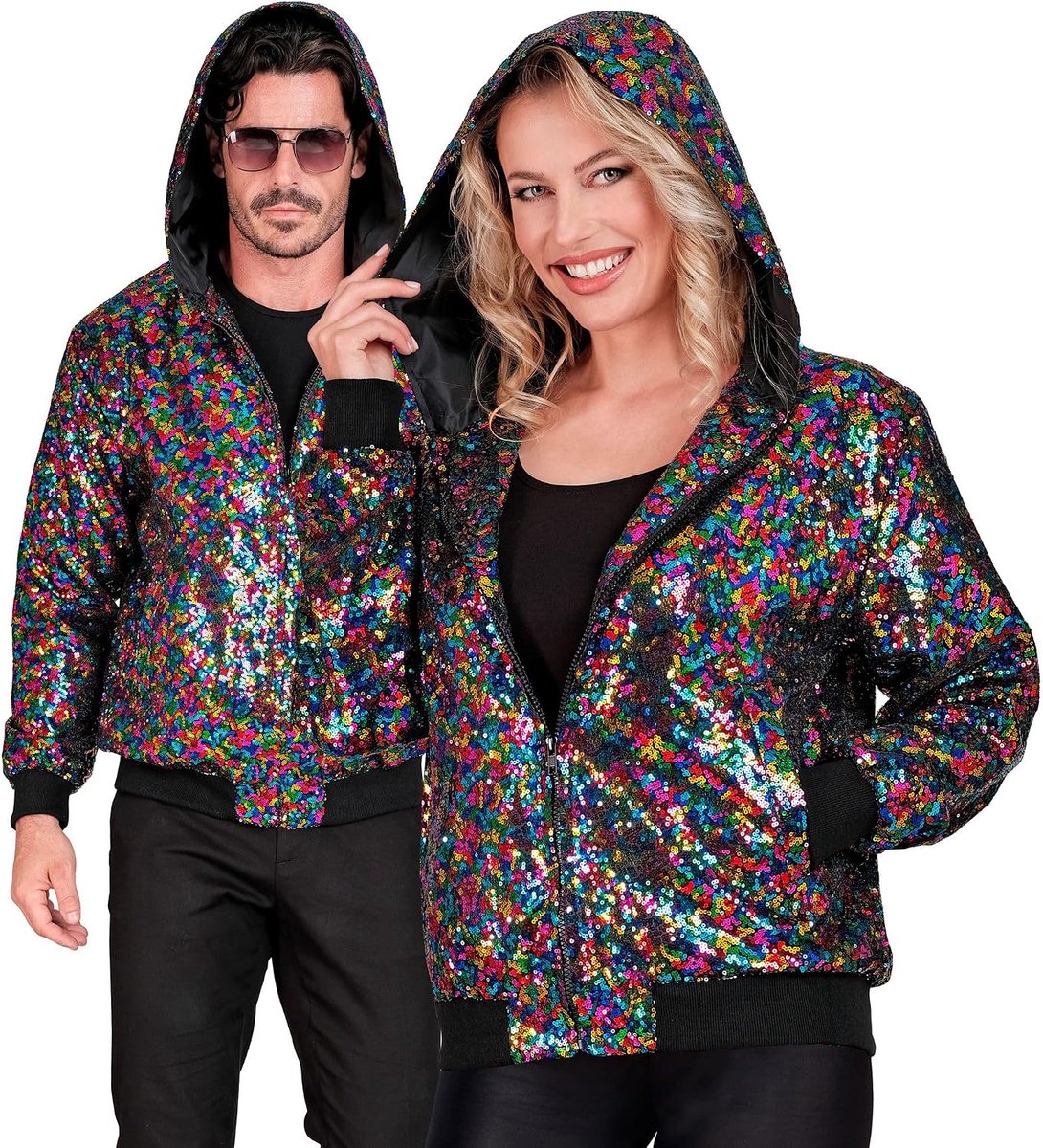 Party Fashion - Party Fashion bomberjack met capuchon, paillettenjas, feestoutfit, disco