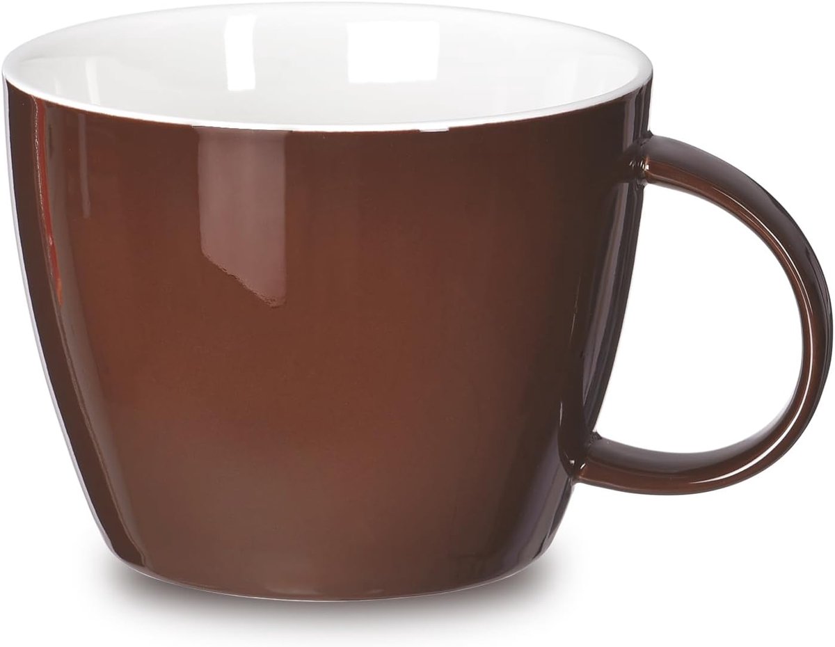 30 oz oversized beker van New Bone-porselein voor een pauze met goede koffie of thee, versierd met handgemaakt gekleurd glazuur voor elke warme drank naar keuze, soeppan met handvat, bruin