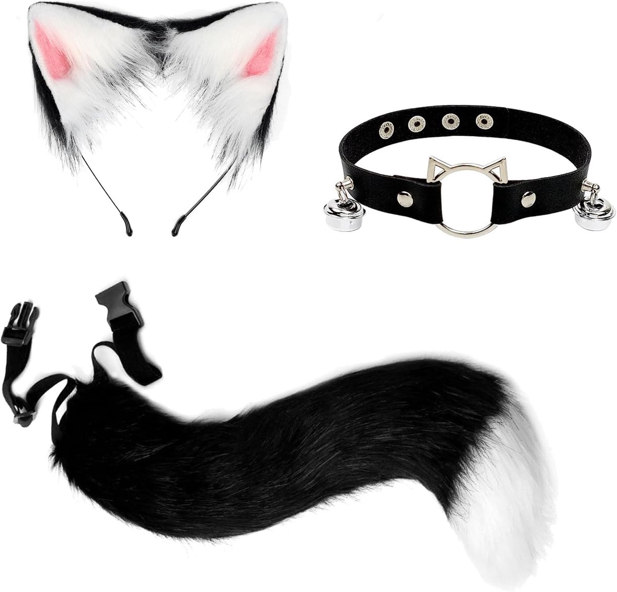 Kostuumset - Inclusief zwarte vossenoren hoofdband en kunstvossenstaart voor verkleedpartijen, cosplay en Halloween