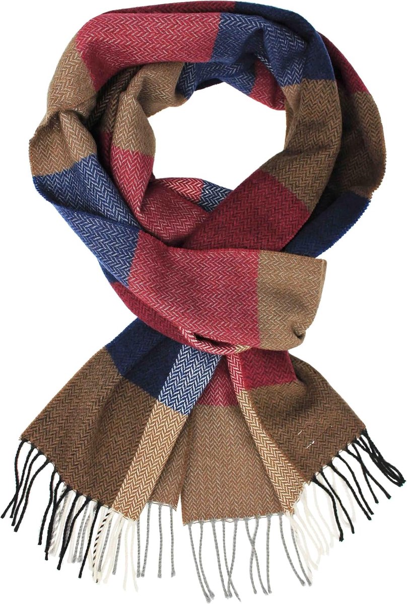 Gebreide sjaal, gebreide sjaal, rood, voor heren, wintersjaal, warm, zacht, geruit, meerkleurig, rood, beige, blauw, 30 x 185 cm