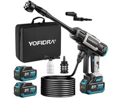 Yofidra Accu Hogedrukreiniger - 90 bar Borstelloze Hogedrukreiniger - met 2x 4.0Ah Accu's - 450 l/u - 3 snelheden - voor auto, fiets, terras en camping,