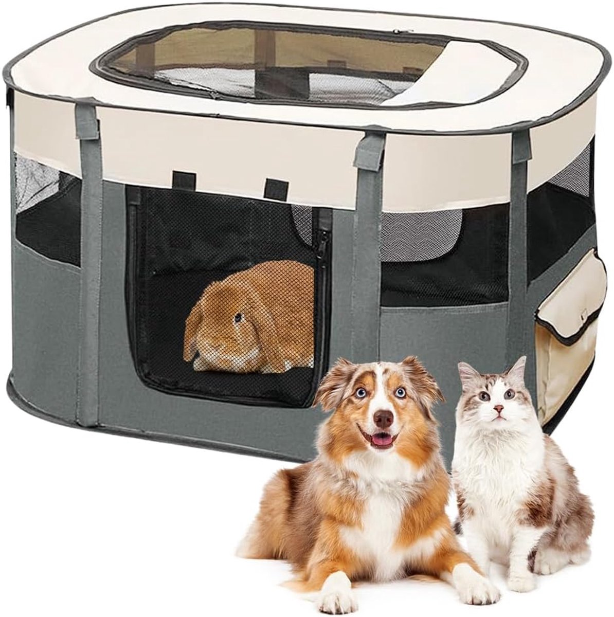 Dierenren opvouwbaar voor honden, puppyuitloop, Oxford-weefsel, hondenhok, puppyuitloop, rechthoekige tent voor honden, konijnen, cavia's, katten, voor binnen of buiten, 70 x 55 x 40 cm