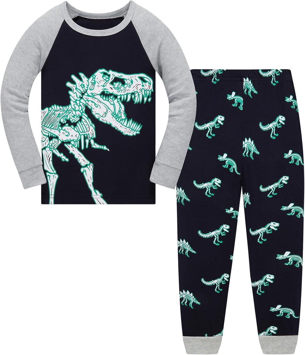 Pyjama voor jongens, dinosaurus, lang, katoen, pyjamasets, tweedelig, voor kinderen en jongeren van 1-12 jaar