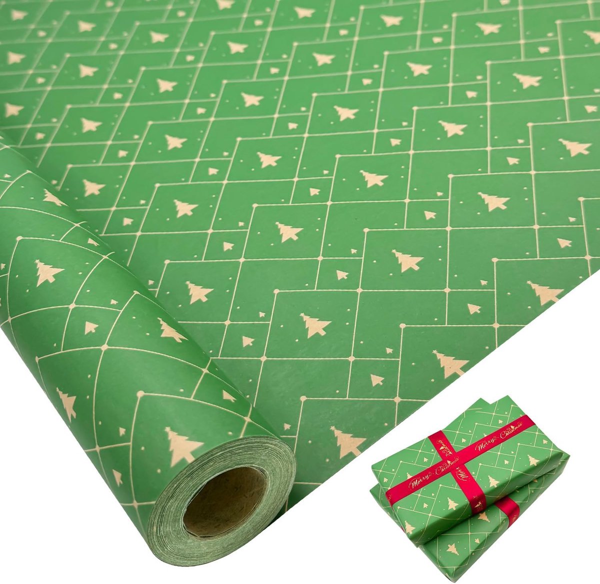 76 cm x 15 m recyclebare cadeaupapier voor kerstfeestgeschenken (groen)