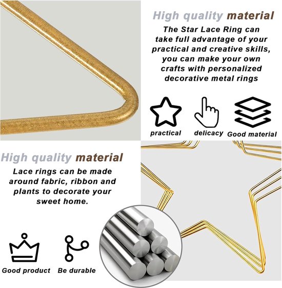 12 stuks sterkrans frame: Ø ca. 5 tot 20 cm metalen ring ster, ring dromenvanger DIY handwerk dromenvanger krans bruiloft decor, pentagramvormige kransringen metalen ring ster macramé frame — afbeelding 4