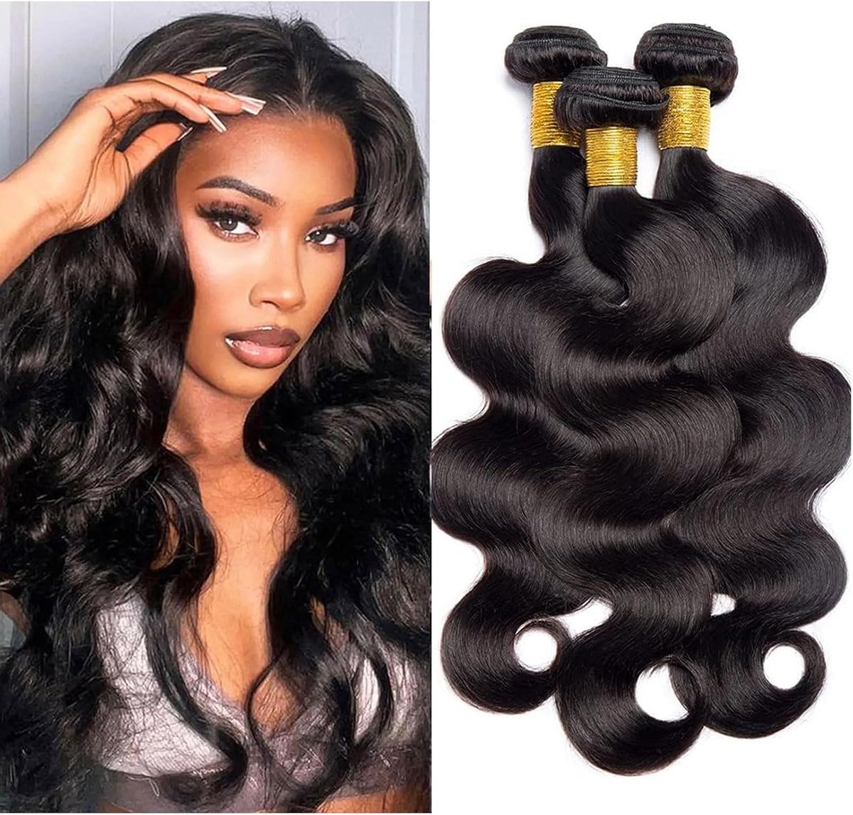Body Wave 3 Bundles (20 22 24 inch), Brazilian Human Hair Body Wave Weaves, 10A Unprocessed Wavy Virgin Hair Bundles Real Hair Extensions for Black Women Sew in Double Weft