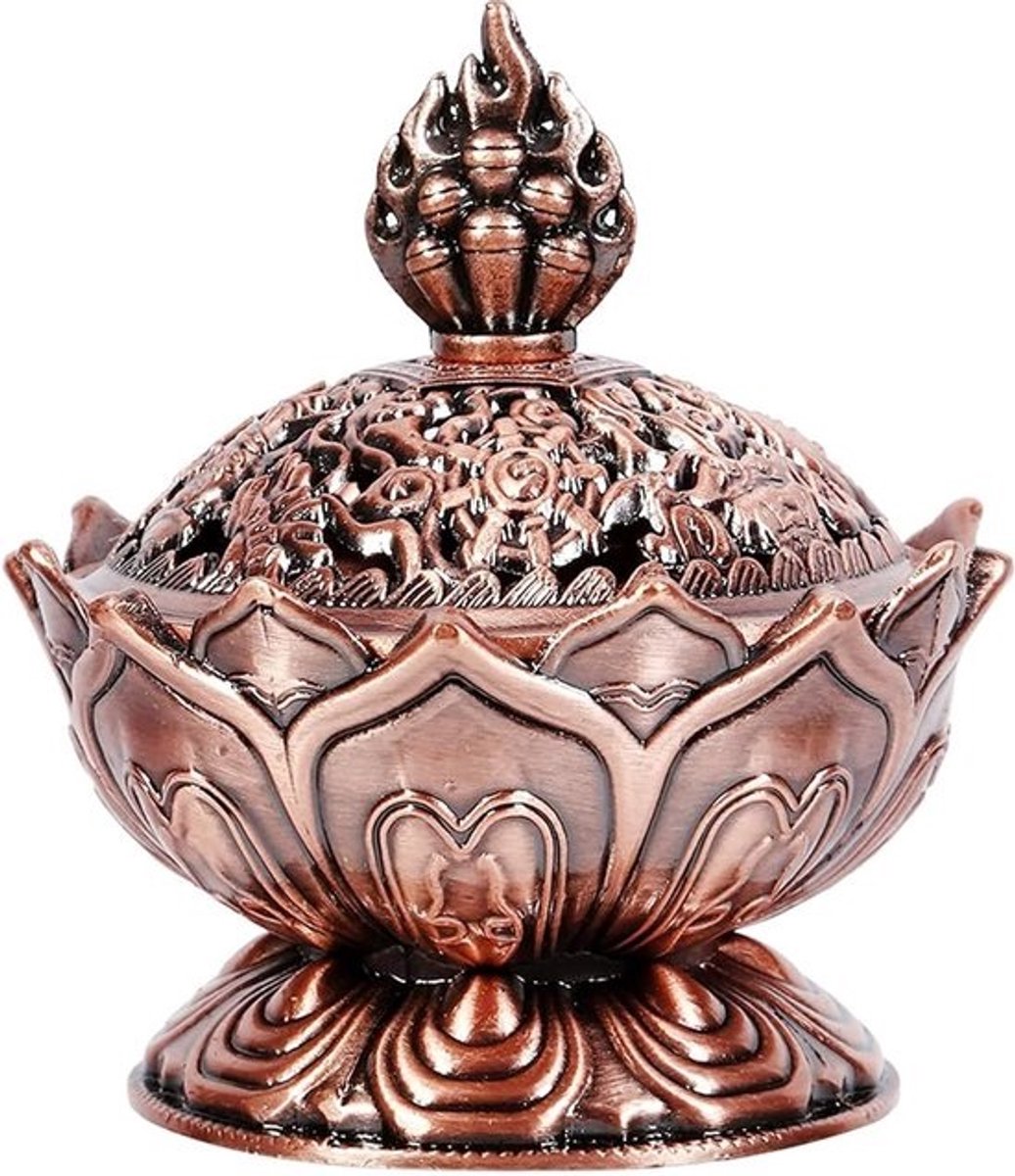 Mini Metalen Aromatherapie Houder voor Wierook, Terugvloeiende Wierookbrander voor Decoratie en Cadeau, Ideaal voor Thuis en Kantoor Ornaments, Bruin