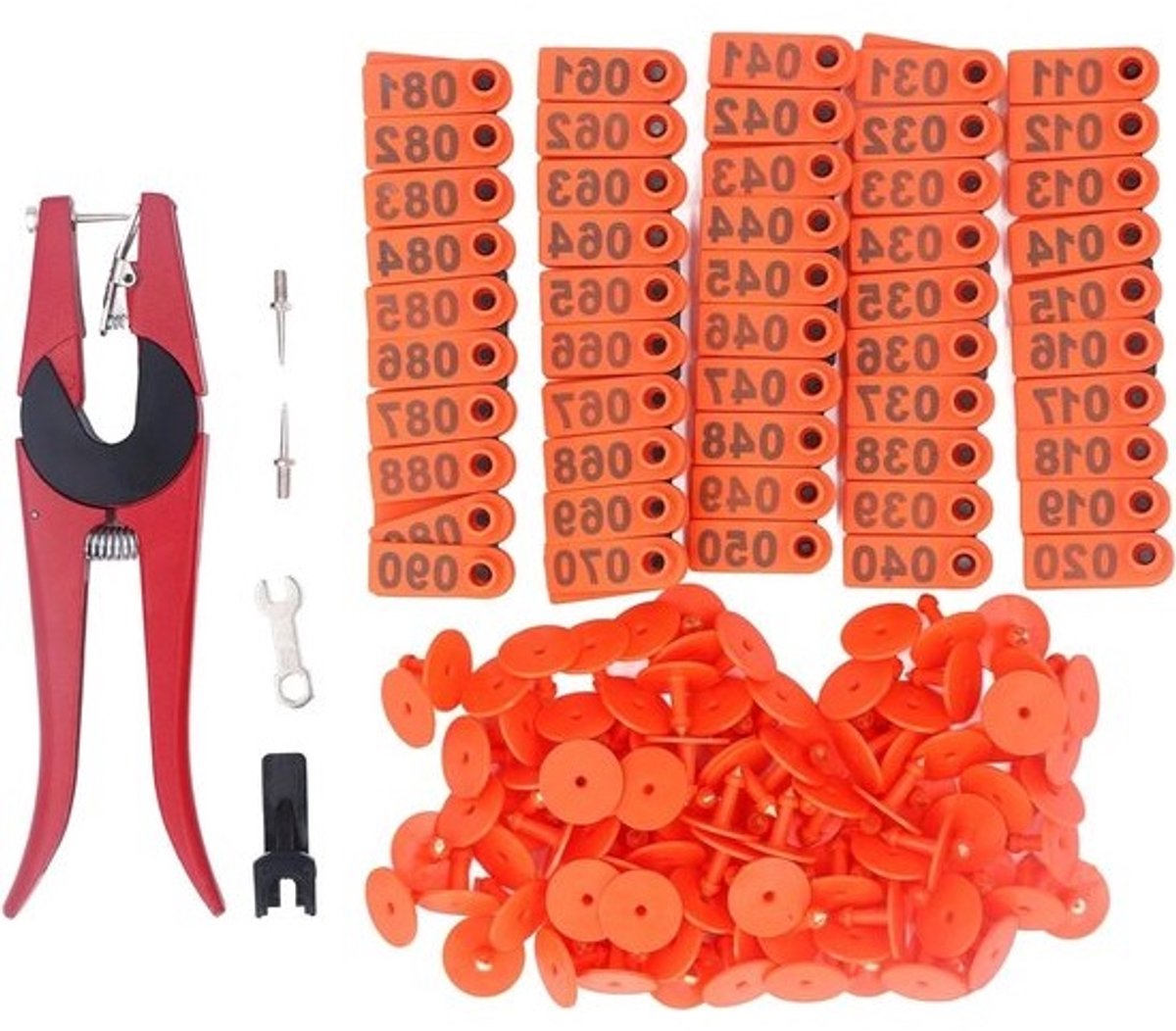Set van 100 Dierenoorlabels met Applicator voor Runderen, Paarden, Varkens en Schapen - TPU en Aluminium, Ovalen Vorm in Diverse Kleuren