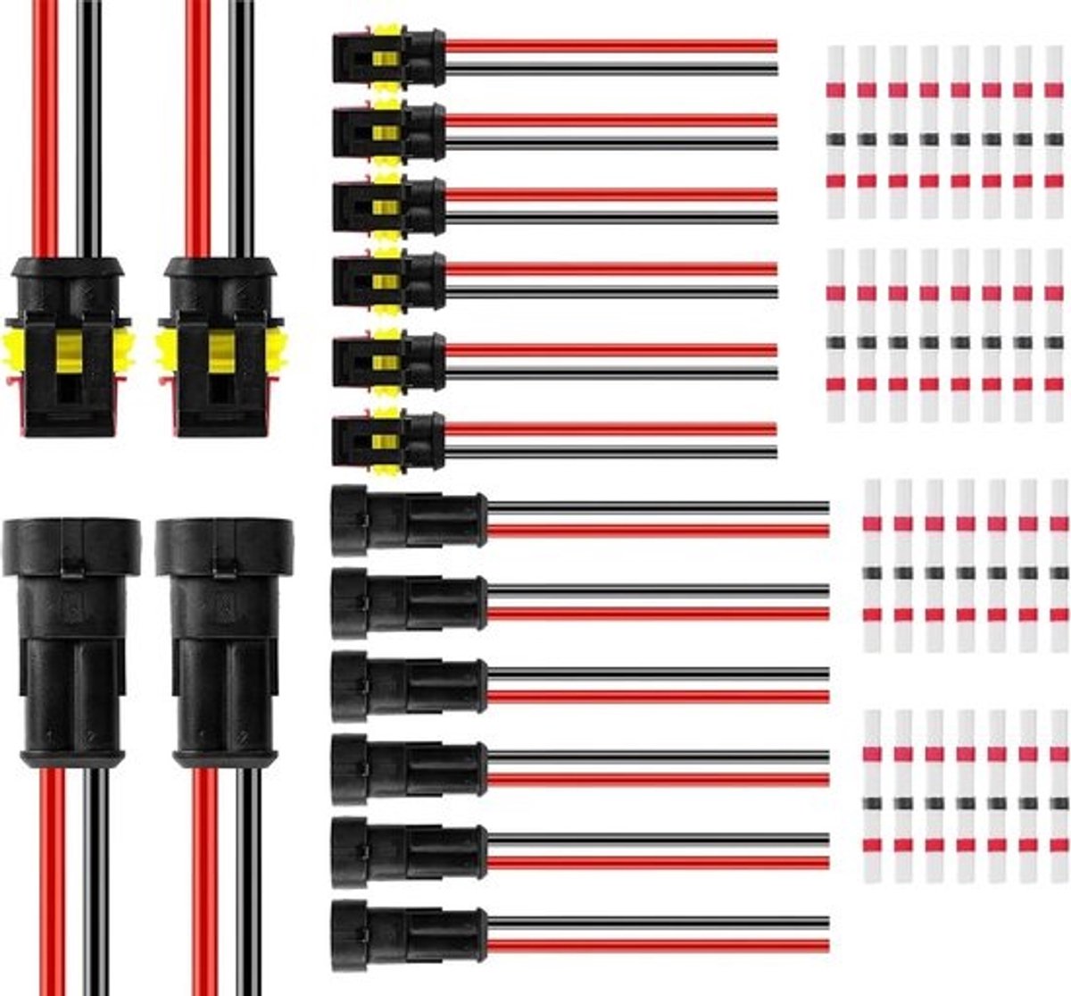 Waterdichte elektrische connectors 2-polig - 8 sets met 30 stuks lasdoppen - ShopVlot
