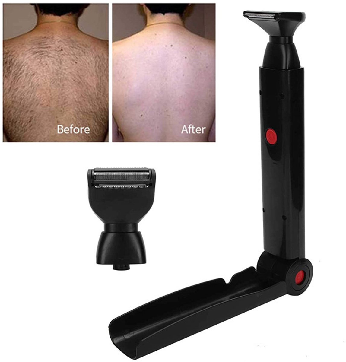 Jumalu Rug Scheerapparaat Mannen – Elektrische Rugtrimmer & Bodygroomer – 2 Scheerkoppen – 180° Inklapbaar – USB Oplaadbaar – Zwart