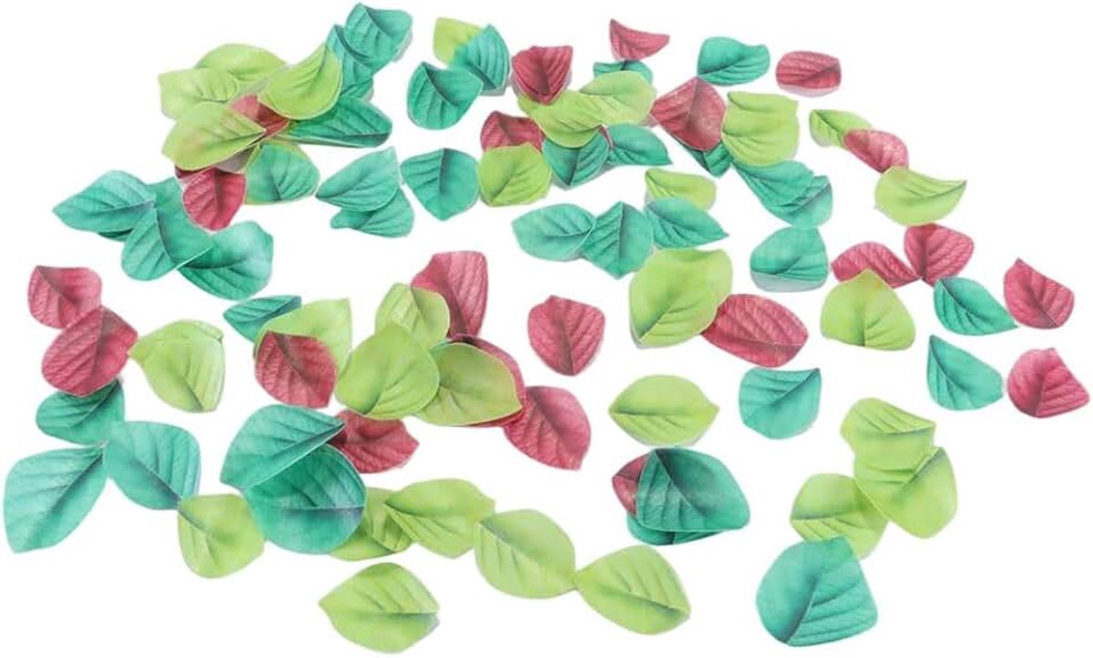 Verpakking van 100 eetbare cupcaketoppers, taartdecoratie, eetbare groene bladeren voor taart, groene bladeren gemaakt van klevend rijstwafelpapier, cupcaketopper