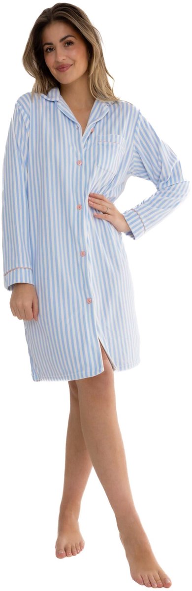 Cocodream Velours Doorknoop Nachthemd 'Open Blue' - Dames Nachtmode - Lange Mouw - Blauw - Maat XXL