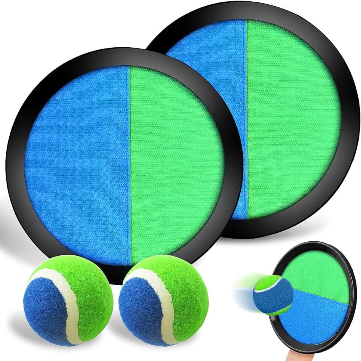 Ballenset, gooien en vangen balspelset met 2 krabballen + 2 ballen, balracket, spelletjes, strand, kinderen, voor feest, tuin, gezin (1 paar)