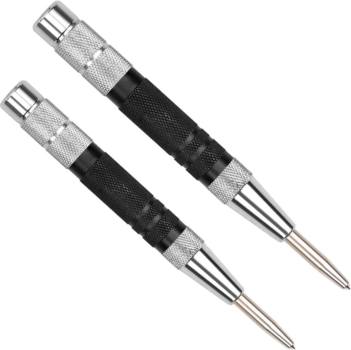 Korrels, 2 stuks, automatische korrels van metaal met instelbare veerwerking, 1 extra 1 reservepunt en ergonomische handgreep, automatische korrels, voorkorrels voor machinisten