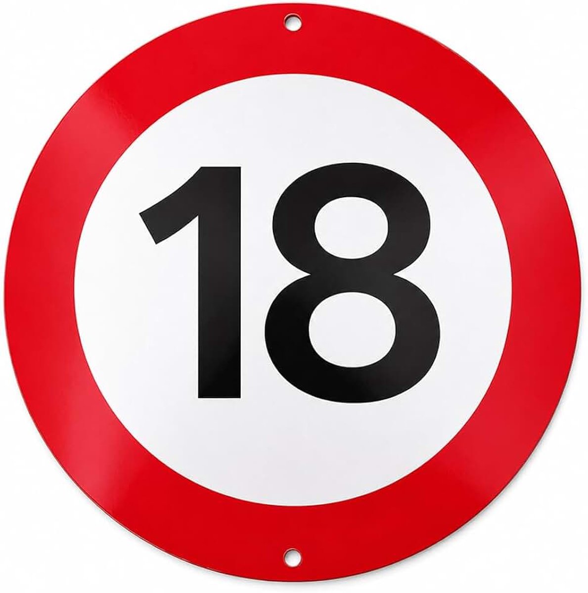 Verkeersborden met maximumsnelheid 18 km per uur, diameter 30 cm, maximumsnelheid 18 km, verkeersbord van 1 mm dik aluminium, geschikt voor 18e verjaardagsfeestdecoraties