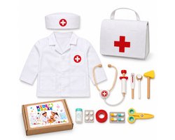 Kidzkraze® Dokterset Speelgoed - Houten Speelgoed voor Kinderen - Doktersset - Inclusief Doktersjas en Accessoires - Dokter speelgoed