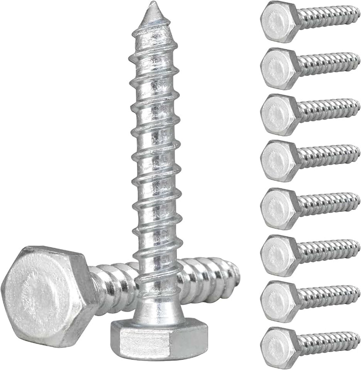 M10 x 60 mm, verzinkt staal, voor houtbevestiging, zware schroeven voor meubels en outdoorprojecten, wandbevestiging, 10 stuks