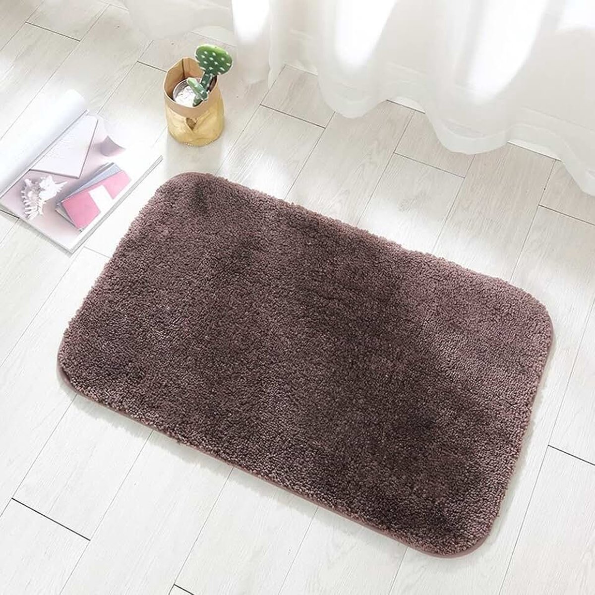 Waterabsorberende antislip mat, superfijne vezel badkamermat, machine wasbare vloermat, keuken en badkamer verdikte vloermat tapijt (donker koffiekleur, 50x80cm)