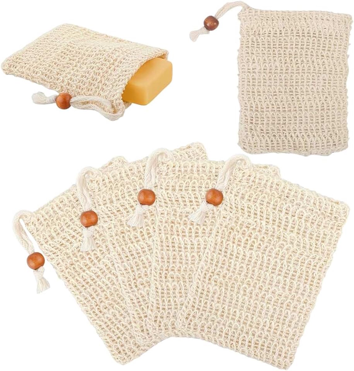 6 stuks zeepzakjes, katoenen zeepzakjes voor haarzeep, zeepzakjes voor vaste zeep, zeepzakje, set zeep mesh tas voor vaste douchegel