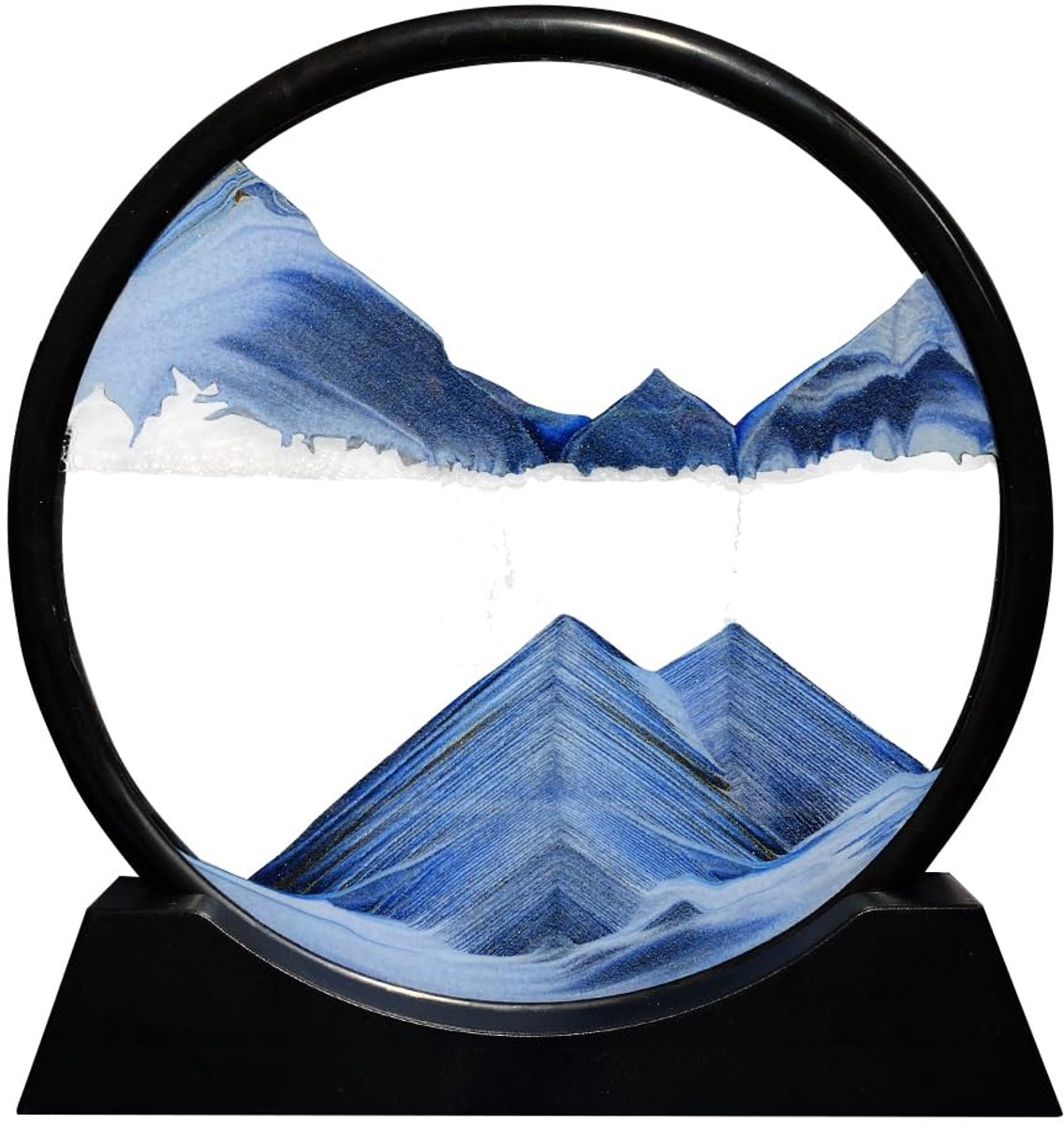Decoratieve zandloper, 20 cm, zandloper, 3D-kunst, dynamisch, zandschilderij, rond, frame, bewegend zand, decoratie, kantoor, woonkamer, huis (nieuw blauw, 20 cm)