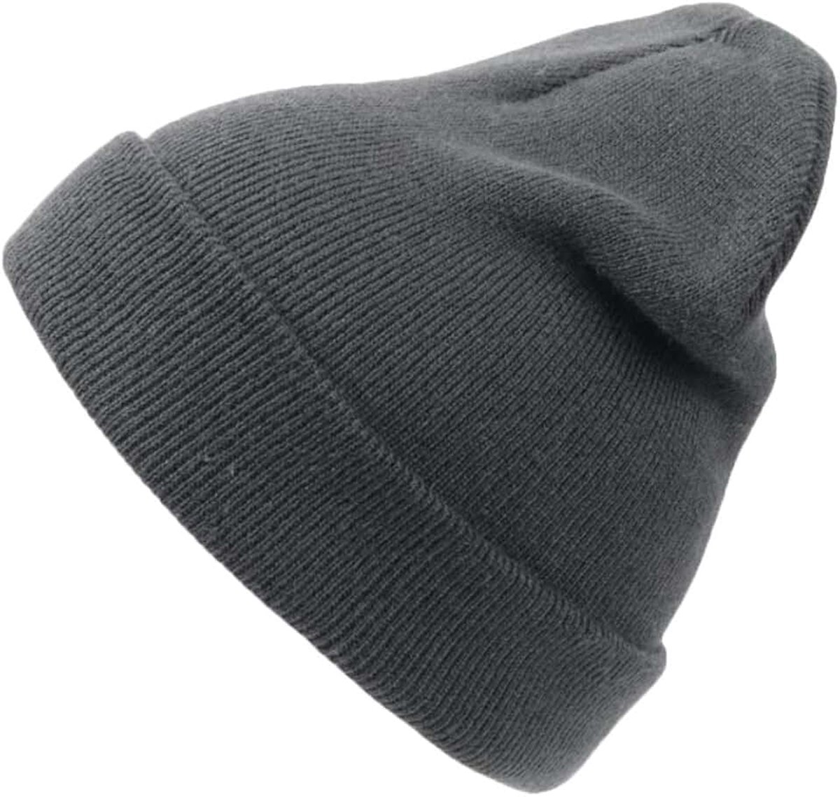 Warme dubbele gebreide muts beanie met omslag zacht acryl - Reach gecertificeerde beanie-muts wintermuts damesmuts herenmuts, grijs, Eén maat