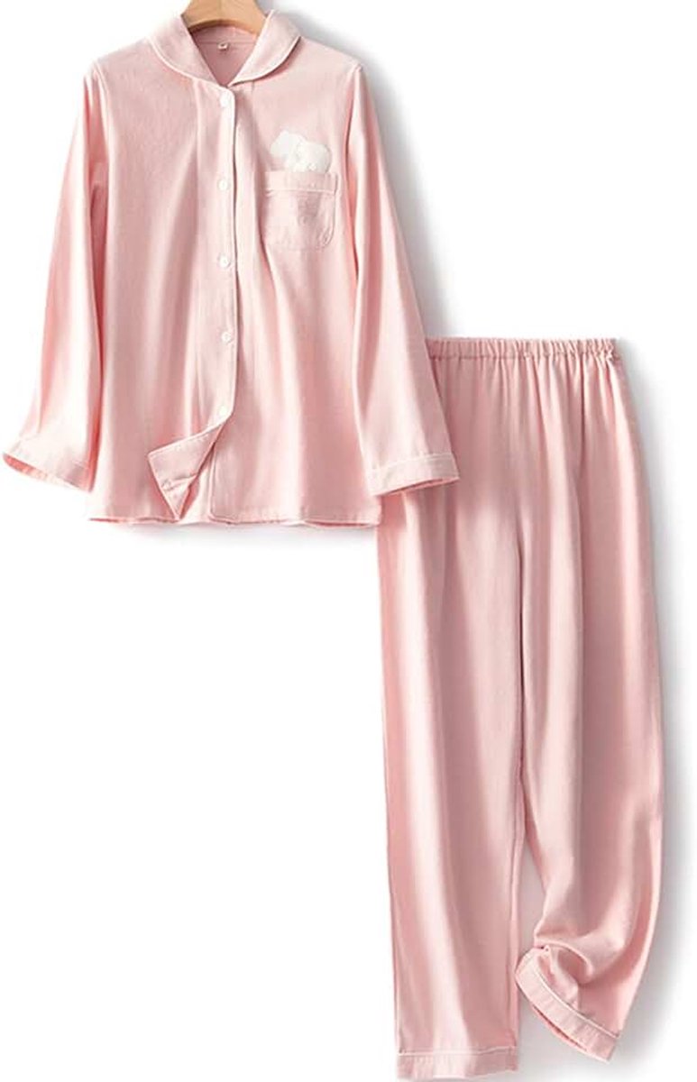 Pyjama set, huidvriendelijk en ademend huis Nachthemd, puur katoen geborsteld dubbelstrengs fluwelen pyjama,S