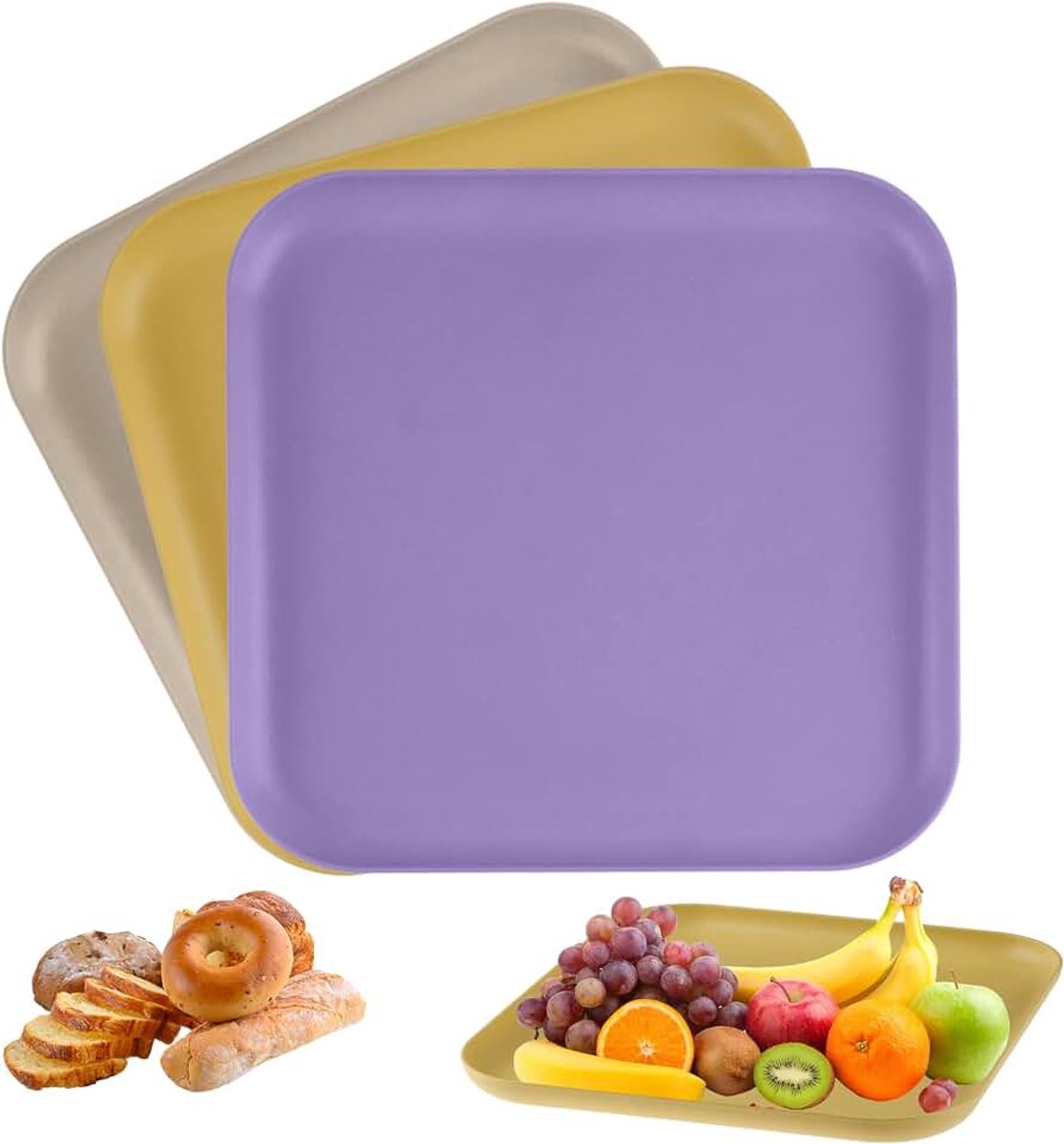3-delig dienblad, 29 x 29 x 2,5 cm, dienblad, kunststof, rechthoekig, voor thuis, restaurant, bar, hotel, keuken, feest