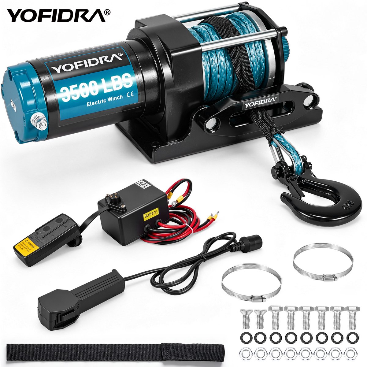 Yofidra Elektrische Lier - Kabellier 12 V - 1590 KG Lijntrekcapaciteit - Draadloze afstandsbediening - voor het slepen van UTV
