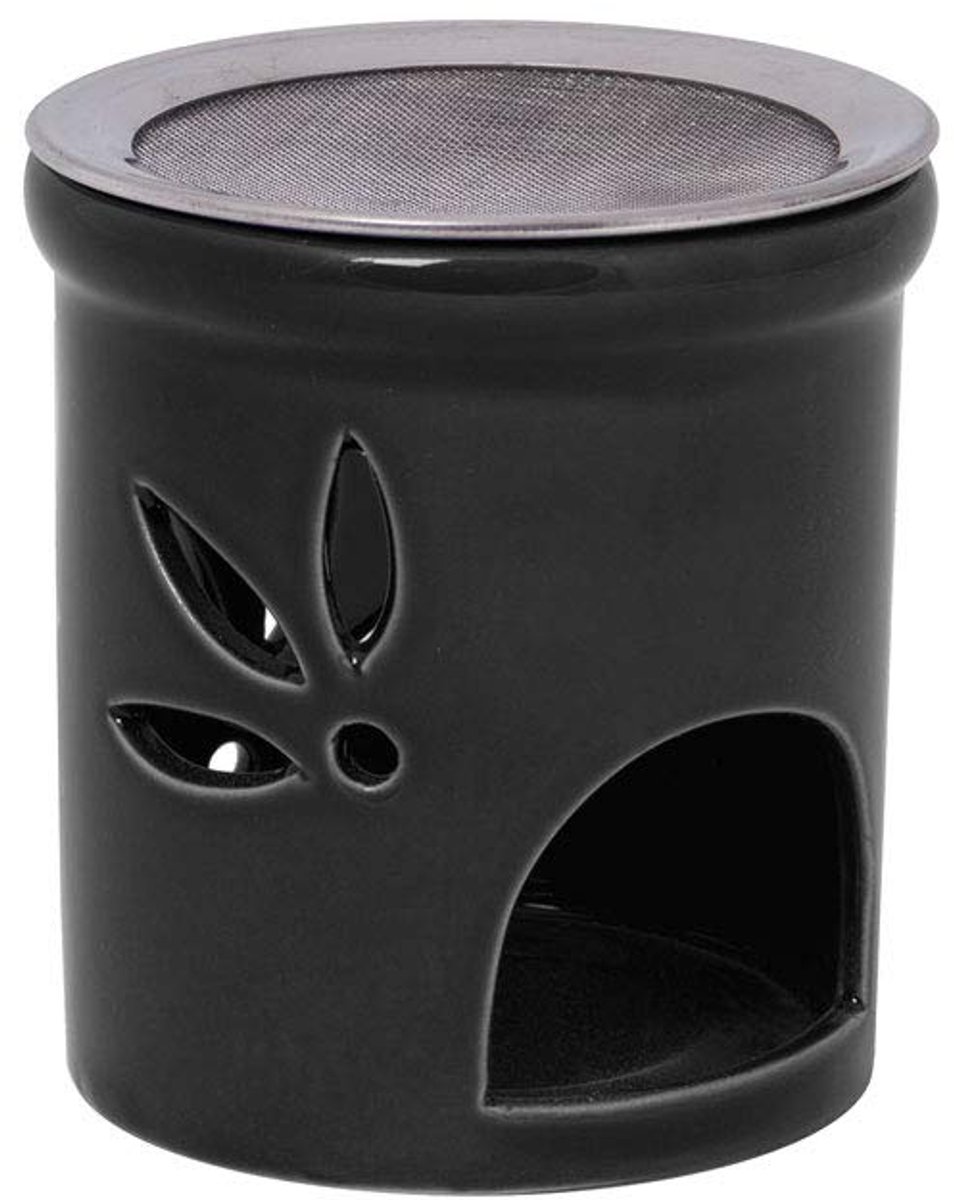 Wierookbrander en geurlamp Duo in zwart met keramieken schaal en rvs zeef, H: 11 cm, Ø 9 cm