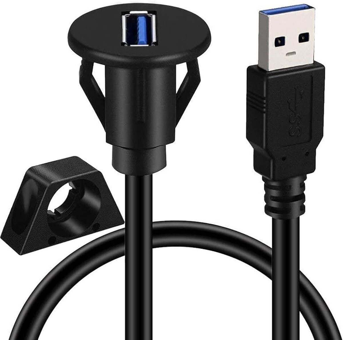 USB-paneel inbouwkabel - 1 meter verlengkabel USB 3.0-kabel met dashboard, mannelijk naar vrouwelijk, 12 V USB A-paneelaansluiting voor auto, boot, motorfiets, vrachtwagen enz. (kleine poort,