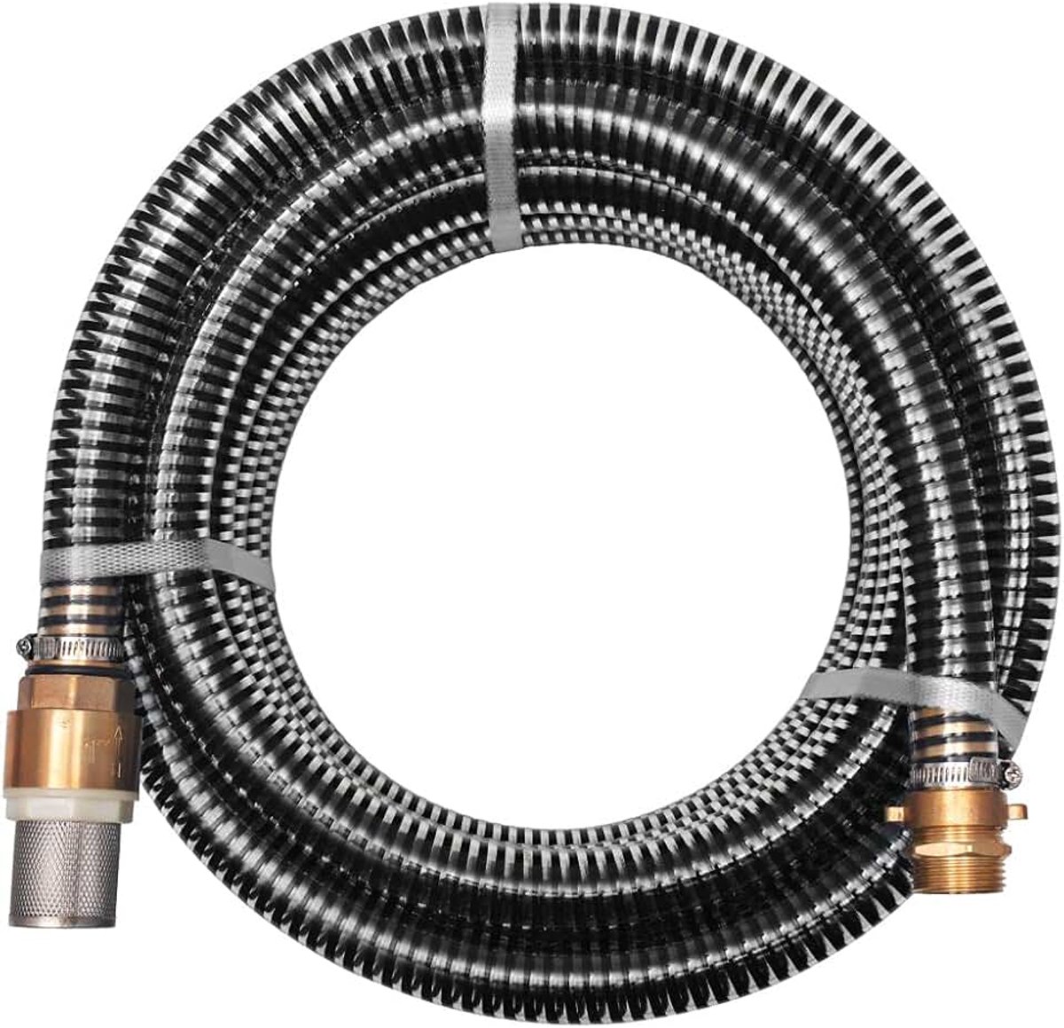 Zuigslang met messing aansluitingen, tuinslang, waterslang, aanzuigslang voor tuinpompen, huiswaterleidingen, waterfilters en andere watermanagementsystemen, 15 m, 25 mm, zwart