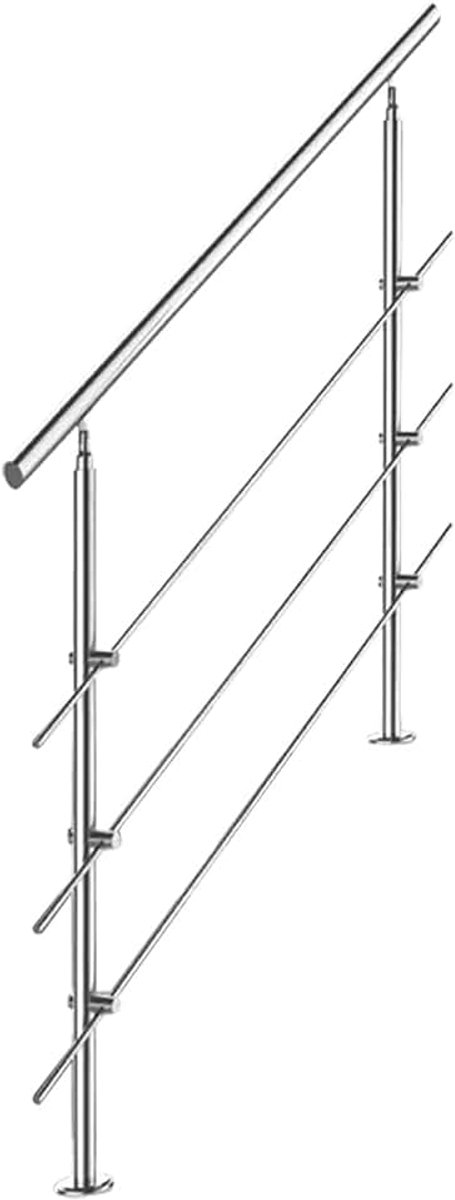 Stalen trapleuning, reling voor trappen, balustrade, balkon, 160 cm, met 3 dwarsbalken, Ø 42 mm, voor binnen en buiten