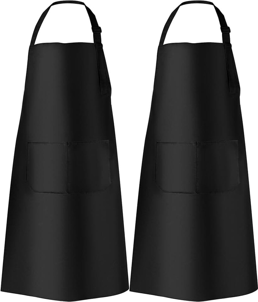 Keukenschort, waterbestendig, barbecueschort voor heren en dames, met verstelbare nekriemen en 2 grote zakken, voor koks, barbecue, schilderen, bakken en koken (zwart)