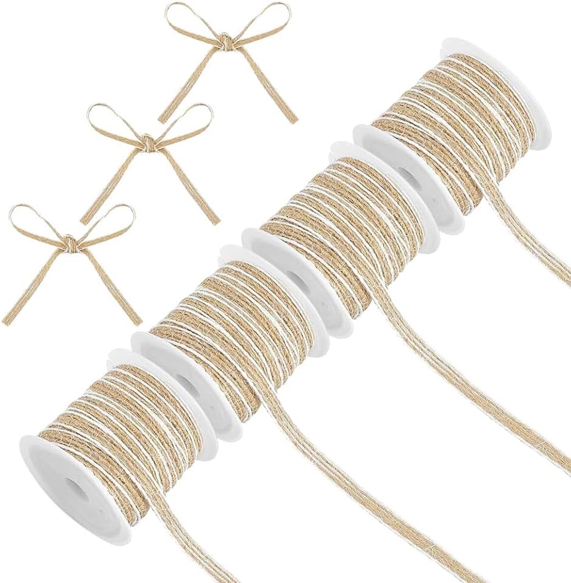 4 rollen jute lint jute stoffen linten rustiek touw 0,24 inch x 5,40 m geweven ambachtelijke linten voor kerstboom bruiloft cadeauverpakking kransen boog maken feestdecoratie
