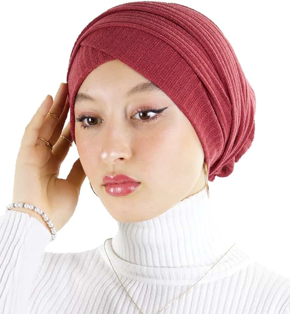 Hijab Hijab-Turban van netstof, 100% katoen, voor moslimdames, Framboos, Eén maat